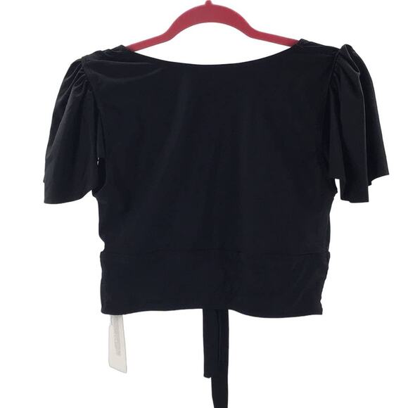 BLOOMCHIC SZ 14-16 1X Black V-Neck Ruffle Short Sleeve Pullover Crop Top NWT B19 - Picture 2 of 6